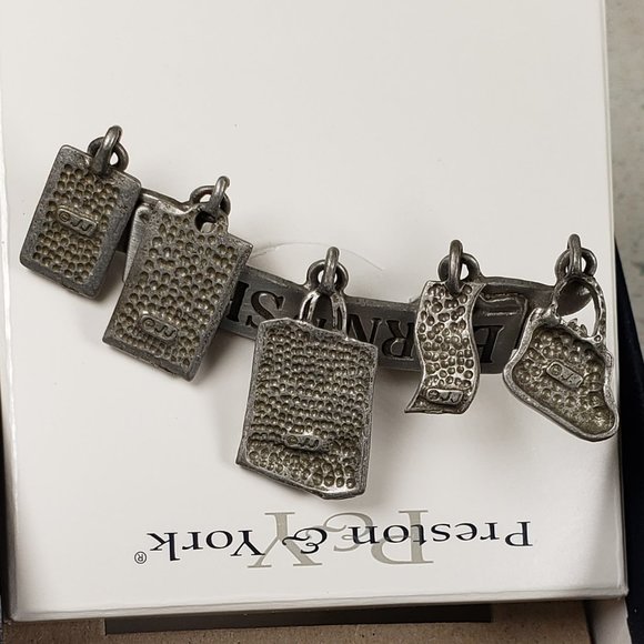 JJ Jonette Jewelry "BORN TO SHOP" Dangle Novelty Charms Pewter Brooch Pin NIB - Picture 5 of 8